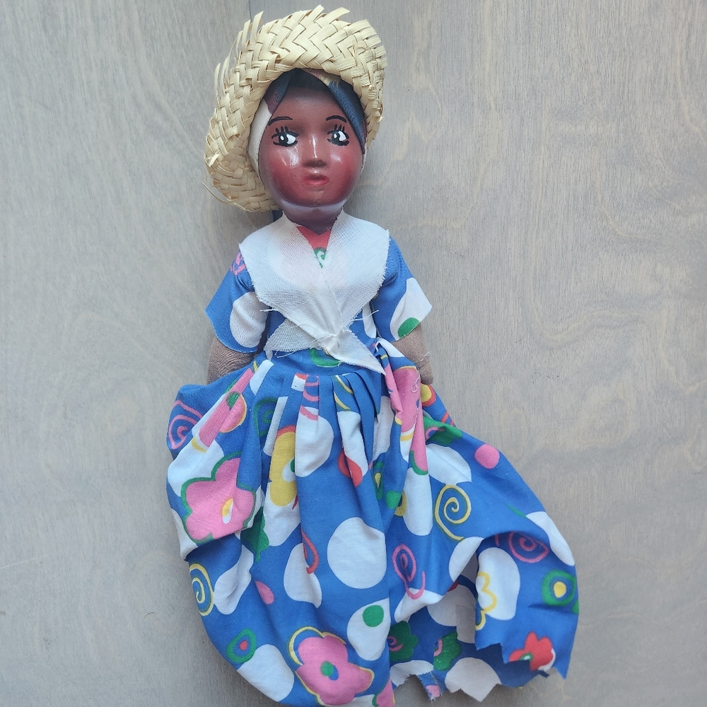Caribbean Ethnic vintage folk‎ art doll porcelain and fabric